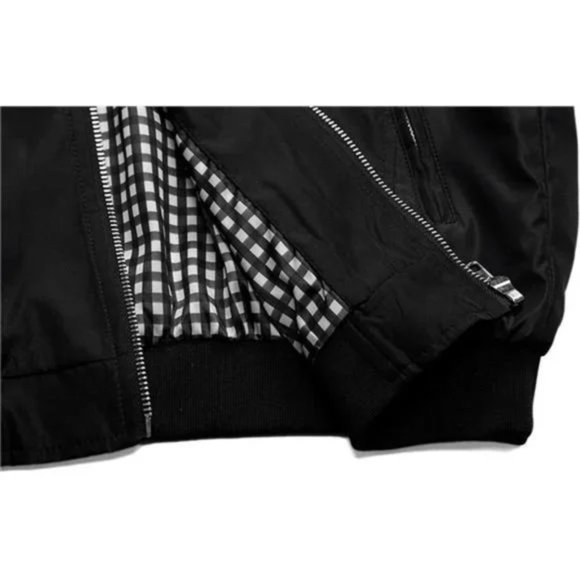 New Casual Slim Fit Lightweight Zip Up Softshell Bomber Jacket, Black - Picture 6 of 8